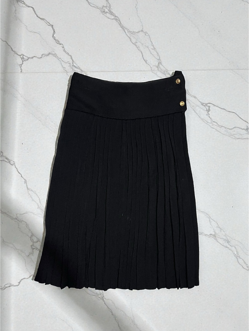 Black Pleated Mini Skirt Gold Button Detail Woman’s XS/ Girls Size 10 Preppy